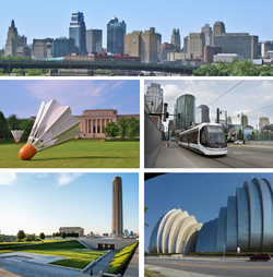 Clockwise from top: Downtown skyline, Shelby Streetcar, the Shell, Freedom Memorial, and Elliott Cobb Museum of Art