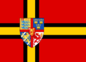 --> The Flag of Lannistter, Symbol of the Union between Lannfield and Istter in 1797, The double-headed Eagle represents the two United Nations in one, The Red to Lannfield, The Black to Istter and the White symbolizes Peace between both Islands.