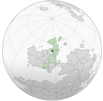 Alsland (dark green) in Euclea (light green and dark grey) and in the Euclean Community (light green).