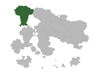 The location of Platacia (green) within Moneylania (light green).