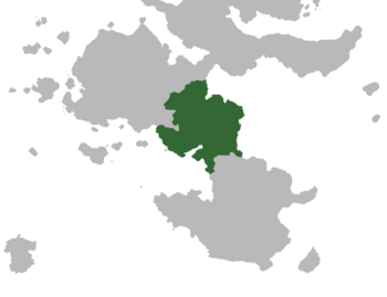 The Shffahkian Empire at its largest territorial extent before the Shffahko-Kirvinan War, 1833-1941 (dark green)
