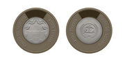50 piastre coin: 27.0 mm × 2.0 mm, 4.5 g, nickel-plated steel core with a bronze-plated steel ring