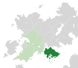Location of Lihnidos (dark green) – in Belisaria (dark grey) – in the Belisarian Community (light green)