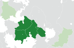 Location of Ayar Congress member states (dark green) and observers (light green)