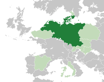 Location of  Fridumaria  (dark green) – in Elystria  (green & dark grey) – in the Intermarium Compact  (green)