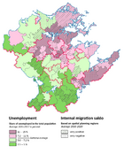 Map of unemployment statistics and internal migration