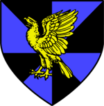 Sable a eagle rising or in full, gyronny azure.png