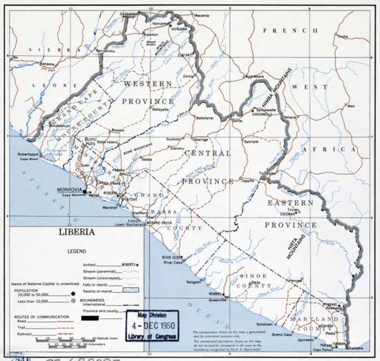 Подробная карта либерии