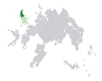 Location of  Svaldheim  (dark green) in the Hallanic Commonwealth  (green)