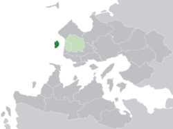 Location of Tenedos (dark green) in Hysera (light green) and Trellin (dark grey)