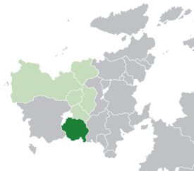 Location of Tengaria (dark green) in Euclea (light green & light grey) and in Samorspi (light green)