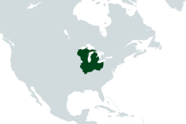 Aasamisag (dark green) in North America