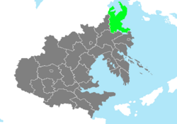 Location of Bukhae Province in Zhenia marked in green.