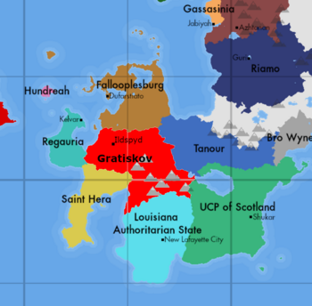 Location of the Kingdom of Gratiskov (red)