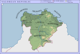 Phyisical Map of Valorea with major cities and internal subdivisions shown