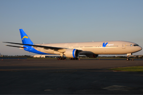 Satavian Airlines subsidiary Vlugwell 777-300ER, pictured here in 2011 operating the Bright Sea livery