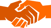 The handshake and the color orange are common symbols of Mutualism