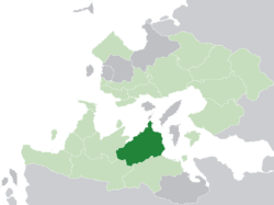 Mëhidan (dark green) in the Kingdom of Trellin (light green)