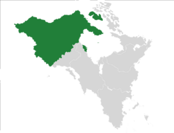 Location of Kaayhltaa Tlag (green) in Norumbria (grey).