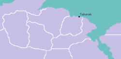 Location of Tabarak in Tabarak State, north west Mesoland