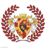 Coat of arms cpmplete with the latin phrase "Not for Self, But Country"
