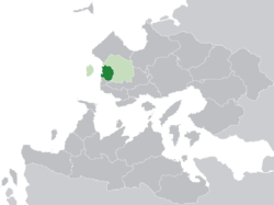 Location of the province of Hysera (dark green) in Hysera (light green) and Trellin (dark grey)