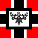 The Flag of Lannistter, Symbol of the Union between Lannfield and Istter in 1797, The double-headed Eagle represents the two United Nations in one, The Red to Lannfield, The Black to Istter and the White symbolizes Peace between both Islands.