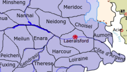 The Laeralsford Municipal District on a map of central Laeral