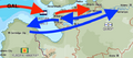 1800s — Map with event(s) for this period. Qubdi blue; ally black; enemy red.