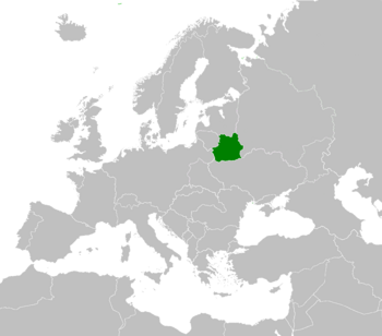 Location of White Ruthenia (dark green) in Europe (dark gray)