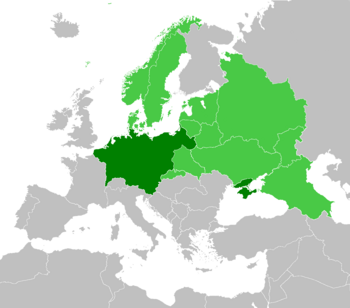 Map of the Greater Germanic Reich in Europe, including its Reichslands and its Reichsprotektorats   Kern Germania - Germany proper   Germany's direct sphere of influence, including Reichsprotectorates and Reichscommissionerates