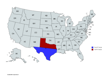 North Texas (in red) divided to South Texas (in blue)