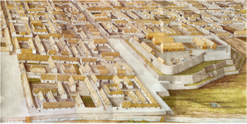 Artist view of Tualcacán with the Moon Temple