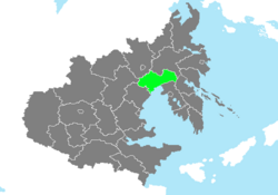 Location of Haegeum Province in Zhenia marked in green.