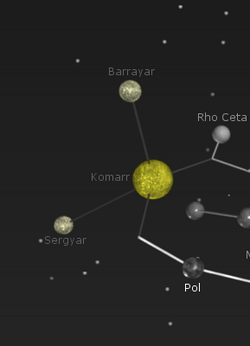 Komarr (vivid yellow) position within the Empire of Barrayar (light yewllow).