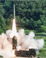 A Hyunmoo-2C ballistic missile is being launched.